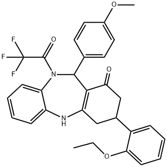 3-(2-ethoxyphenyl)-11-(4-methoxyphenyl)-10-(trifluoroacetyl)-2,3,4,5,10,11-hexahydro-1H-dibenzo[b,e][1,4]diazepin-1-one 结构式