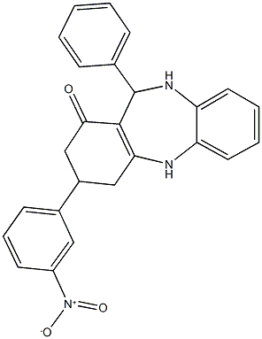 3-{3-nitrophenyl}-11-phenyl-2,3,4,5,10,11-hexahydro-1H-dibenzo[b,e][1,4]diazepin-1-one Struktur