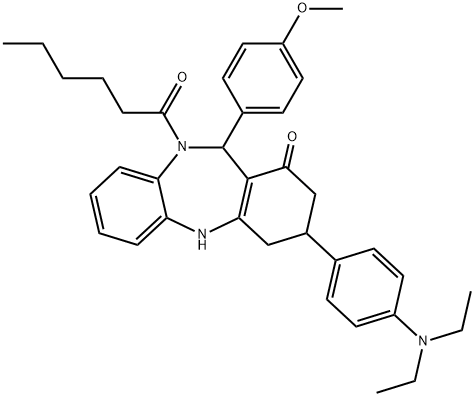 3-[4-(diethylamino)phenyl]-10-hexanoyl-11-(4-methoxyphenyl)-2,3,4,5,10,11-hexahydro-1H-dibenzo[b,e][1,4]diazepin-1-one Structure