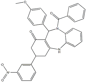 10-benzoyl-3-{3-nitrophenyl}-11-(4-methoxyphenyl)-2,3,4,5,10,11-hexahydro-1H-dibenzo[b,e][1,4]diazepin-1-one Structure