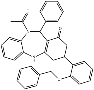 10-acetyl-3-[2-(benzyloxy)phenyl]-11-phenyl-2,3,4,5,10,11-hexahydro-1H-dibenzo[b,e][1,4]diazepin-1-one Struktur