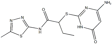 2-[(4-amino-6-oxo-1,6-dihydro-2-pyrimidinyl)sulfanyl]-N-(5-methyl-1,3,4-thiadiazol-2-yl)butanamide 结构式