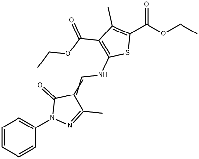diethyl 3-methyl-5-{[(3-methyl-5-oxo-1-phenyl-1,5-dihydro-4H-pyrazol-4-ylidene)methyl]amino}-2,4-thiophenedicarboxylate,354540-25-3,结构式