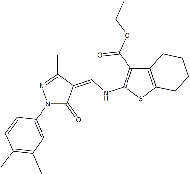 ethyl 2-({[1-(3,4-dimethylphenyl)-3-methyl-5-oxo-1,5-dihydro-4H-pyrazol-4-ylidene]methyl}amino)-4,5,6,7-tetrahydro-1-benzothiophene-3-carboxylate Structure