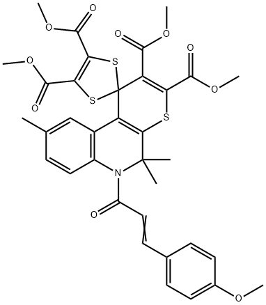 tetramethyl 6'-[3-(4-methoxyphenyl)acryloyl]-5',5',9'-trimethyl-5',6'-dihydrospiro[1,3-dithiole-2,1'-(1'H)-thiopyrano[2,3-c]quinoline]-2',3',4,5-tetracarboxylate,354540-53-7,结构式