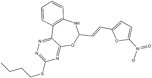 3-(butylsulfanyl)-6-(2-{5-nitro-2-furyl}vinyl)-6,7-dihydro[1,2,4]triazino[5,6-d][3,1]benzoxazepine Struktur