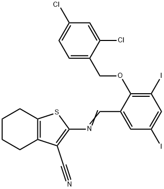 2-({2-[(2,4-dichlorobenzyl)oxy]-3,5-diiodobenzylidene}amino)-4,5,6,7-tetrahydro-1-benzothiophene-3-carbonitrile|