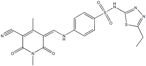 4-{[(5-cyano-1,4-dimethyl-2,6-dioxo-1,6-dihydro-3(2H)-pyridinylidene)methyl]amino}-N-(5-ethyl-1,3,4-thiadiazol-2-yl)benzenesulfonamide 结构式