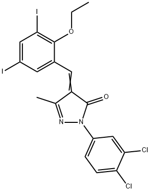 2-(3,4-dichlorophenyl)-4-(2-ethoxy-3,5-diiodobenzylidene)-5-methyl-2,4-dihydro-3H-pyrazol-3-one 化学構造式