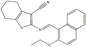 2-{[(2-ethoxy-1-naphthyl)methylene]amino}-4,5,6,7-tetrahydro-1-benzothiophene-3-carbonitrile 化学構造式