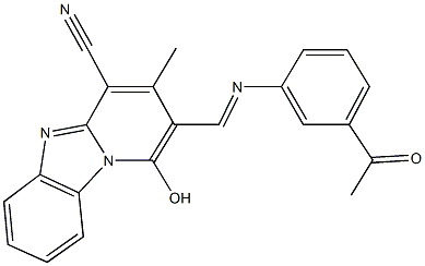 2-{[(3-acetylphenyl)imino]methyl}-1-hydroxy-3-methylpyrido[1,2-a]benzimidazole-4-carbonitrile Struktur