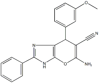 5-amino-7-(3-methoxyphenyl)-2-phenyl-3,7-dihydropyrano[2,3-d]imidazole-6-carbonitrile Structure