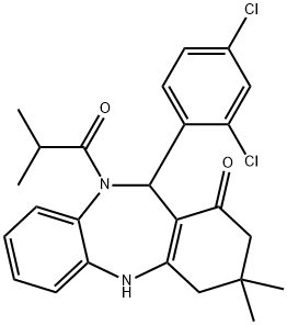 11-(2,4-dichlorophenyl)-10-isobutyryl-3,3-dimethyl-2,3,4,5,10,11-hexahydro-1H-dibenzo[b,e][1,4]diazepin-1-one Structure