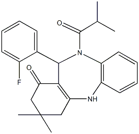 11-(2-fluorophenyl)-10-isobutyryl-3,3-dimethyl-2,3,4,5,10,11-hexahydro-1H-dibenzo[b,e][1,4]diazepin-1-one Structure