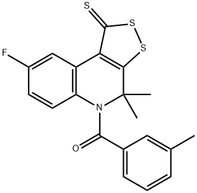 8-fluoro-4,4-dimethyl-5-(3-methylbenzoyl)-4,5-dihydro-1H-[1,2]dithiolo[3,4-c]quinoline-1-thione Struktur