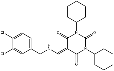 1,3-dicyclohexyl-5-{[(3,4-dichlorobenzyl)amino]methylene}-2,4,6(1H,3H,5H)-pyrimidinetrione 结构式