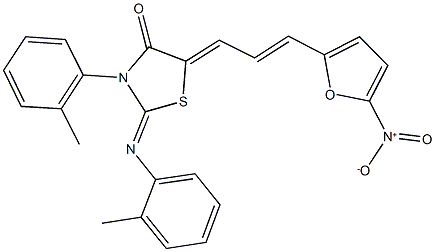 5-(3-{5-nitro-2-furyl}-2-propenylidene)-3-(2-methylphenyl)-2-[(2-methylphenyl)imino]-1,3-thiazolidin-4-one Structure