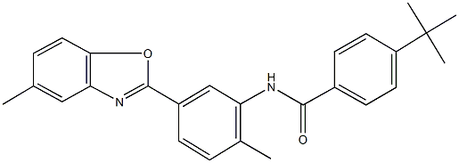 4-tert-butyl-N-[2-methyl-5-(5-methyl-1,3-benzoxazol-2-yl)phenyl]benzamide 化学構造式