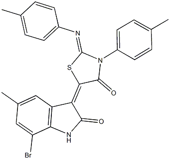 7-bromo-5-methyl-3-{3-(4-methylphenyl)-2-[(4-methylphenyl)imino]-4-oxo-1,3-thiazolidin-5-ylidene}-1,3-dihydro-2H-indol-2-one Structure