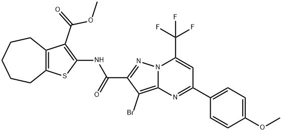 methyl 2-({[3-bromo-5-(4-methoxyphenyl)-7-(trifluoromethyl)pyrazolo[1,5-a]pyrimidin-2-yl]carbonyl}amino)-5,6,7,8-tetrahydro-4H-cyclohepta[b]thiophene-3-carboxylate Structure