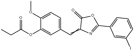 5-[(2-(3-iodophenyl)-5-oxo-1,3-oxazol-4(5H)-ylidene)methyl]-2-methoxyphenyl propionate 结构式