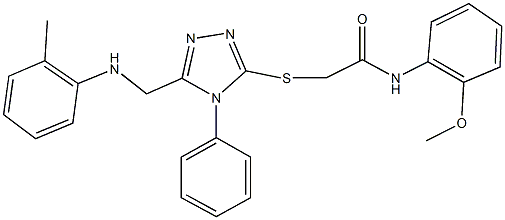 N-(2-methoxyphenyl)-2-{[4-phenyl-5-(2-toluidinomethyl)-4H-1,2,4-triazol-3-yl]sulfanyl}acetamide 化学構造式