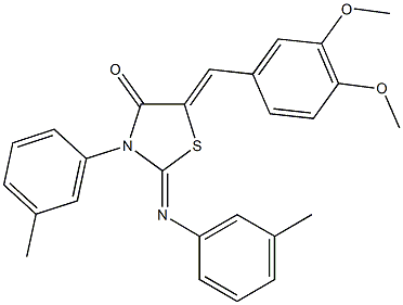 5-(3,4-dimethoxybenzylidene)-3-(3-methylphenyl)-2-[(3-methylphenyl)imino]-1,3-thiazolidin-4-one 化学構造式