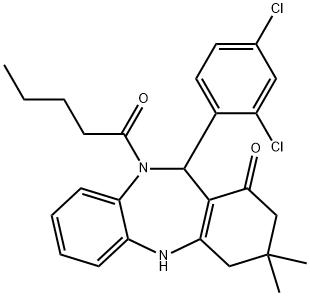 11-(2,4-dichlorophenyl)-3,3-dimethyl-10-pentanoyl-2,3,4,5,10,11-hexahydro-1H-dibenzo[b,e][1,4]diazepin-1-one 化学構造式