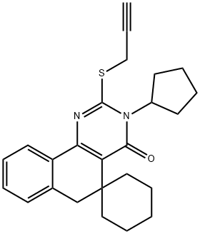 3-cyclopentyl-2-(2-propynylsulfanyl)-5,6-dihydrospiro(benzo[h]quinazoline-5,1'-cyclohexane)-4(3H)-one,354545-94-1,结构式