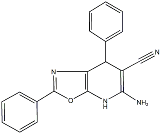5-amino-2,7-diphenyl-4,7-dihydro[1,3]oxazolo[5,4-b]pyridine-6-carbonitrile 结构式