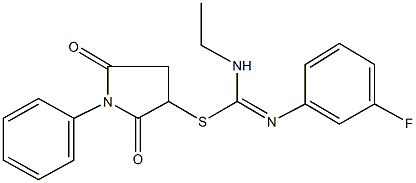 2,5-dioxo-1-phenyl-3-pyrrolidinyl N-ethyl-N'-(3-fluorophenyl)imidothiocarbamate Structure