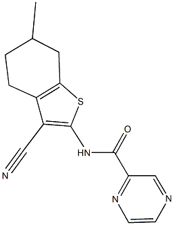 N-(3-cyano-6-methyl-4,5,6,7-tetrahydro-1-benzothiophen-2-yl)-2-pyrazinecarboxamide Struktur