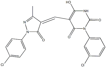 3-(3-chlorophenyl)-5-{[1-(4-chlorophenyl)-3-methyl-5-oxo-1,5-dihydro-4H-pyrazol-4-ylidene]methyl}-6-hydroxy-2,4(1H,3H)-pyrimidinedione,354546-62-6,结构式