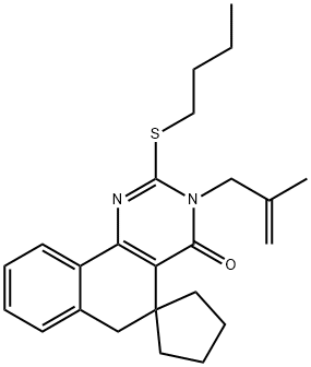 2-(butylsulfanyl)-3-(2-methyl-2-propenyl)-5,6-dihydrospiro(benzo[h]quinazoline-5,1'-cyclopentane)-4(3H)-one 化学構造式