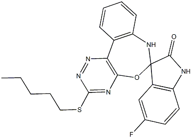 5-fluoro-3'-(pentylsulfanyl)-1,3,6',7'-tetrahydrospiro[2H-indole-3,6'-[1,2,4]triazino[5,6-d][3,1]benzoxazepine]-2-one,354547-11-8,结构式