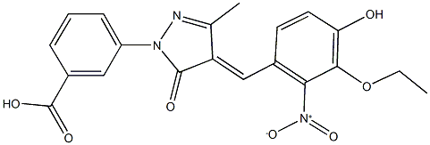 3-(4-{3-ethoxy-4-hydroxy-2-nitrobenzylidene}-3-methyl-5-oxo-4,5-dihydro-1H-pyrazol-1-yl)benzoic acid 化学構造式