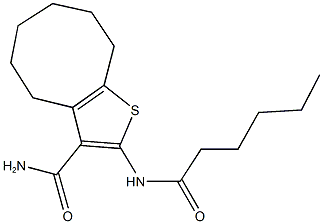2-(hexanoylamino)-4,5,6,7,8,9-hexahydrocycloocta[b]thiophene-3-carboxamide Struktur