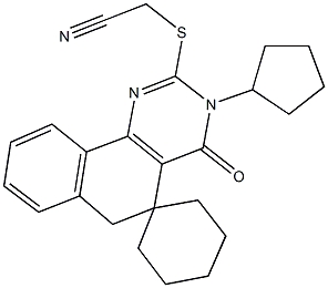 2-[(3-cyclopentyl-4-oxo-3,4,5,6-tetrahydrospiro[benzo[h]quinazoline-5,1'-cyclohexane]-2-yl)sulfanyl]acetonitrile Structure
