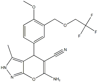 6-amino-4-{4-methoxy-3-[(2,2,2-trifluoroethoxy)methyl]phenyl}-3-methyl-2,4-dihydropyrano[2,3-c]pyrazole-5-carbonitrile 化学構造式