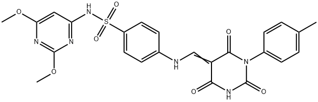 N-(2,6-dimethoxy-4-pyrimidinyl)-4-{[(1-(4-methylphenyl)-2,4,6-trioxotetrahydro-5(2H)-pyrimidinylidene)methyl]amino}benzenesulfonamide 化学構造式