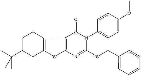 2-(benzylsulfanyl)-7-tert-butyl-3-(4-methoxyphenyl)-5,6,7,8-tetrahydro[1]benzothieno[2,3-d]pyrimidin-4(3H)-one 结构式