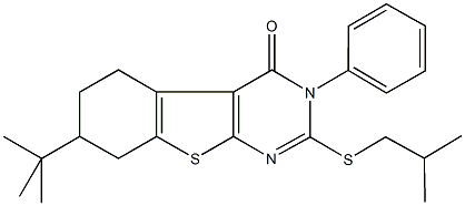 7-tert-butyl-2-(isobutylsulfanyl)-3-phenyl-5,6,7,8-tetrahydro[1]benzothieno[2,3-d]pyrimidin-4(3H)-one,354549-35-2,结构式