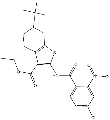 ethyl 6-tert-butyl-2-({4-chloro-2-nitrobenzoyl}amino)-4,5,6,7-tetrahydro-1-benzothiophene-3-carboxylate Struktur