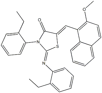 3-(2-ethylphenyl)-2-[(2-ethylphenyl)imino]-5-[(2-methoxy-1-naphthyl)methylene]-1,3-thiazolidin-4-one Struktur