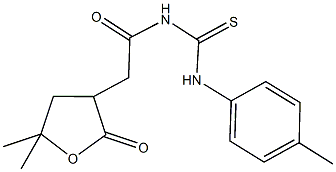 N-[(5,5-dimethyl-2-oxotetrahydro-3-furanyl)acetyl]-N'-(4-methylphenyl)thiourea Struktur