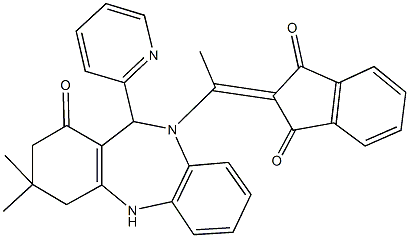 2-{1-[3,3-dimethyl-1-oxo-11-(2-pyridinyl)-1,2,3,4,5,11-hexahydro-10H-dibenzo[b,e][1,4]diazepin-10-yl]ethylidene}-1H-indene-1,3(2H)-dione 化学構造式
