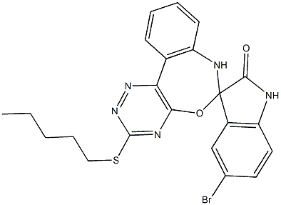 5-bromo-3'-(pentylsulfanyl)-1,3,6',7'-tetrahydrospiro(2H-indole-3,6'-[1,2,4]triazino[5,6-d][3,1]benzoxazepine)-2-one 结构式