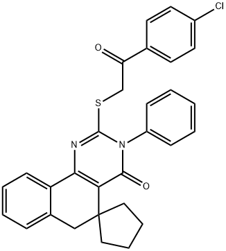 2-{[2-(4-chlorophenyl)-2-oxoethyl]sulfanyl}-3-phenyl-5,6-dihydrospiro(benzo[h]quinazoline-5,1'-cyclopentane)-4(3H)-one,354551-59-0,结构式