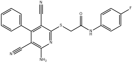 2-[(6-amino-3,5-dicyano-4-phenyl-2-pyridinyl)sulfanyl]-N-(4-fluorophenyl)acetamide|