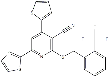 4,6-di(2-thienyl)-2-{[2-(trifluoromethyl)benzyl]sulfanyl}nicotinonitrile Struktur